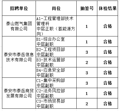 泰安市泰山城建集团有限公司部分权属企业带职务人员 体检结果公示